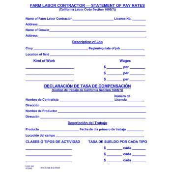 California Farm Labor Contractor Statement of Pay Rates Poster